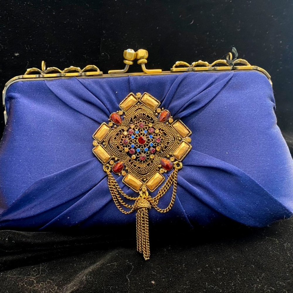 NEW Inge Christopher Midnight Satin Evening Bag